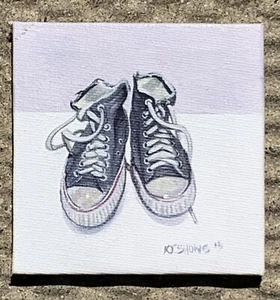 Contemporary Original Painting Of Sneakers By Kelly Jo Shows 4”x4” - Picture 1 of 4