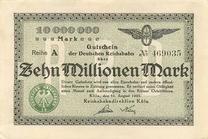 Reichsbahn Dirección Colonia - 10 millones de marcos - Serie A - MGG S1284 - Imagen 1 de 2