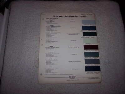 Willys-Overland Colors Du Pont 1953 pintura exterior chip carta de colores #42 Foto 1 de 4