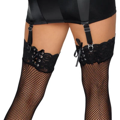 Netz Straps-Strümpfe S-L breite Spitze für Strumpfhalter sexy stockings "Deborah - Bild 1 von 4