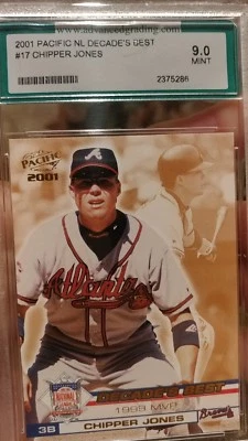 Chipper Jones 2001 PACIFIC #17 CHIPPER JONES  MINT 9 HOF NL DECADES BEST - Image 1 of 2