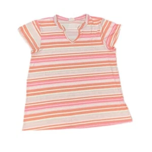 LuLaRoe SMALL LAYLA Mandarin Split Collar Top ~ PINK & PEACH STRIPES ~ Size 4-6 - Picture 1 of 4