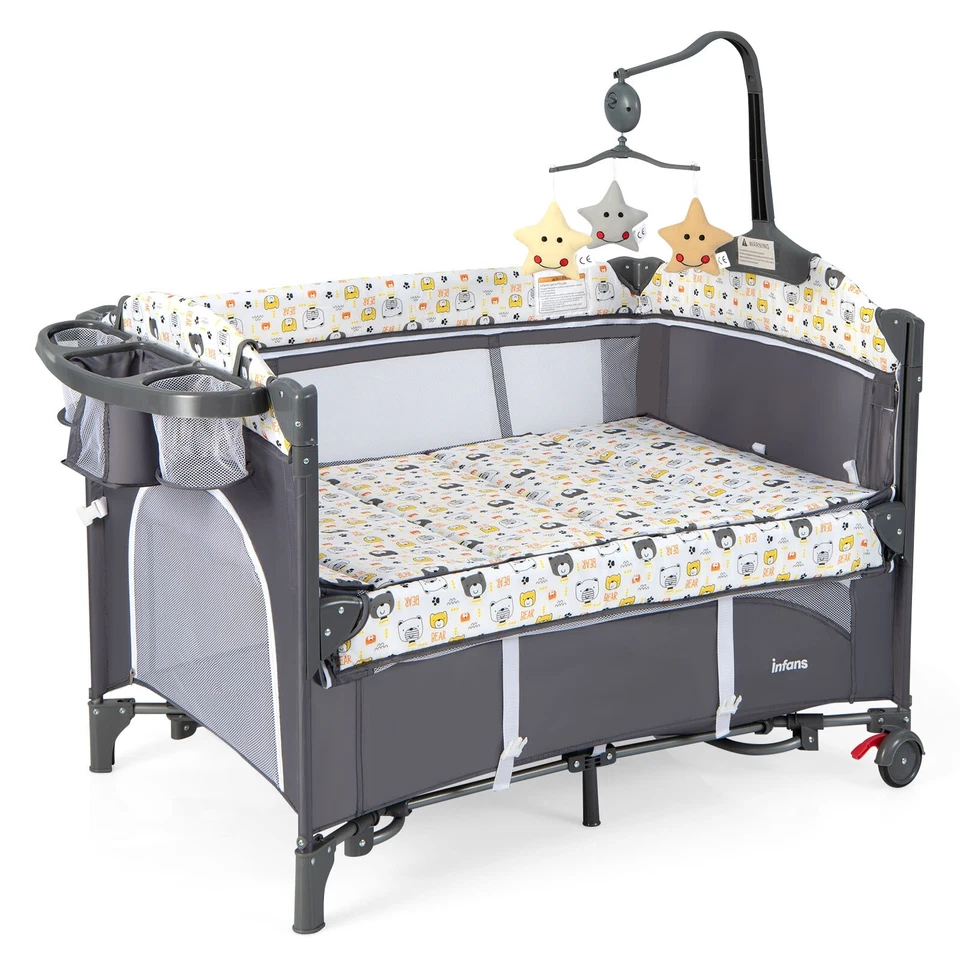 5 in 1 Beistellbett Baby Babybett mit Wickeltisch Reisebett Kinderbett Rollen - Bild 1 von 1