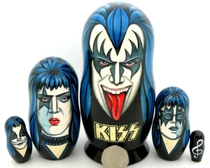 Nesting Doll KISS Band Matryoshka 5 Gene Simmons Paul Stanley Eric Singer signed - Picture 1 of 5