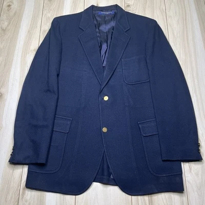 VTG Brooks Brothers 346 Thick Wool Bronze Button 2/3 Roll Blazer Mens 46L Navy - Image 1 of 4