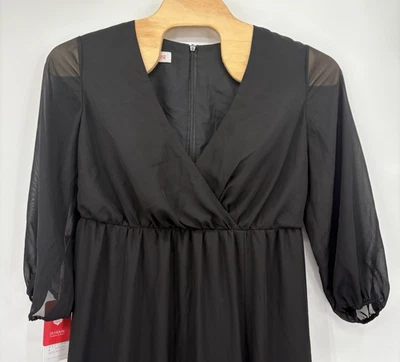 Vestido JJ's House 18W Negro Línea A Escote redondo Hasta el Suelo Gasa Dama de honor Foto 1 de 4