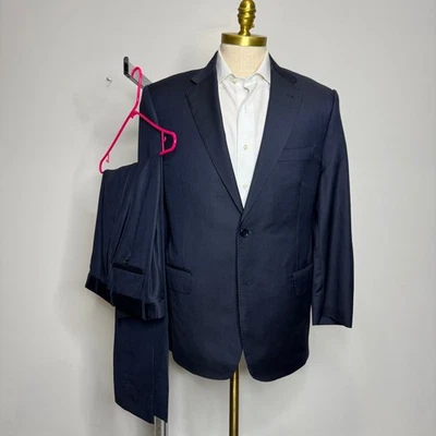 Jos A Bank Signature Platinum 42R 34W Pinstripe Navy Blue Two Piece Suit Wool - Image 1 of 4