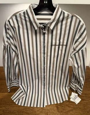 NWT! Women's BRUNELLO CUCINELLI Striped Blouse, Size Large - Image 1 of 4
