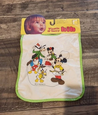 Babero de bebé vintage de plástico y Terry producción Walt Disney RN 32151 Foto 1 de 4