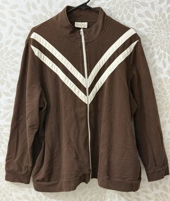 Vintage Studio Works Women’s XL/2X Retro Brown White Chevron Full Zip Sweatshirt - Image 1 of 4