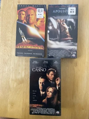 Lot Of 3 VHS Movies Apollo 13, Armageddon and Casino All New Still Sealed Foto 1 de 4