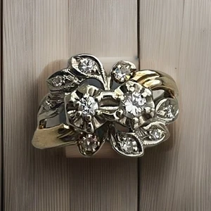 Vintage 10 Diamanten Jubiläumsring 14K Gelb & Weißgold - Gr. 6 - - Bild 1 von 6