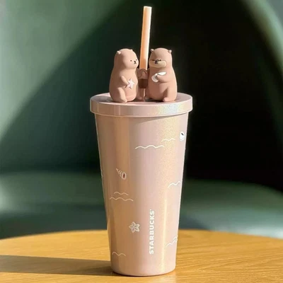 New China starbucks 2025 Valentine day Capybara Topper 18oz SS Straw Cup - Image 1 of 4