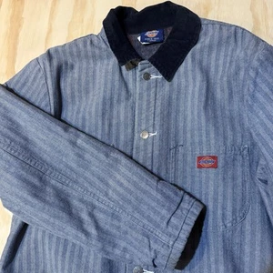 Vintage 90s Dickies blue striped blanket lined chore coat size large - Picture 1 of 5