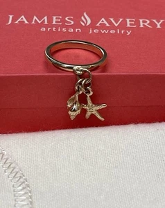 James Avery 14k Yellow Gold Dangle Ring With Retire James Avery Starfish Shell - Picture 1 of 19