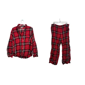Victorias Secret plaid flannel pajama set womens large lounge cozy comfort - Picture 1 of 10