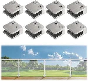 8 PCS Brushed Glass Railing Clamp For Balustrade, Stainless Steel Square Flat... - Picture 1 of 6