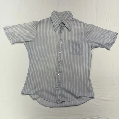 Camisa De Colección Para Hombres Años 60-70 Pin Rayas Azul Cónica Abotonada Grande Rockabilly Foto 1 de 4