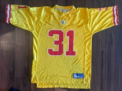 Camiseta masculina limpa Yellow Priest Holmes Kansas City Chiefs Reeboks G vintage NFL - Imagem 1 de 4