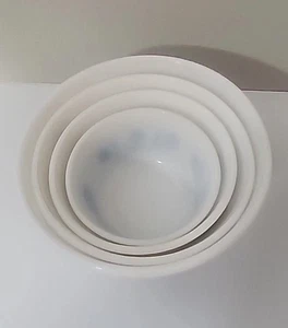 Hazel Atlas Blue Cornflower Nesting Mixing Bowls 4 Pc Set White Milk Glass - Picture 1 of 10
