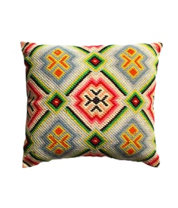 Vintage Feather Pillow Country Needlepoint Cross Stitch Geometric Colorful - Picture 1 of 8