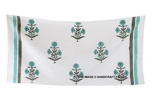Indian Hand Block Printed Bath Towel Floral Cotton Waffle Towels 60"x28" White - Picture 1 of 6