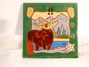 Masterworks Hand Crafted Art Tile 6" x 6" Moose Trivet or Wall Hanging - Picture 1 of 7