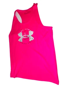 Under Armour girls athletics silver Big Logo Pink TANK top Kid Size YXL loose R1 - Picture 1 of 4