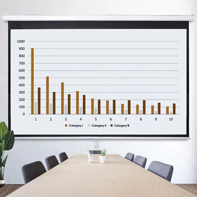 White 80" Manual Pull Down Projector Screen HD Home Movie Theater Compact Use - Image 1 of 4