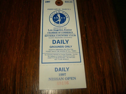 Los Angeles Open Golf at Riviera C.C.   FULL TICKET!  Nick Faldo Winner 1997 Cover
