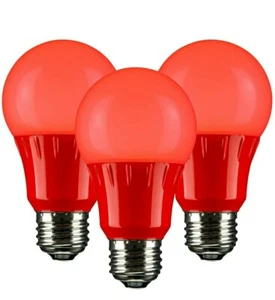 3 Pack Sunlite LED Colored A19 3W Red Light Bulbs Medium Base sockets. 15000 hrs - Picture 1 of 8