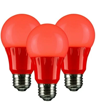 3 Pack Sunlite LED Colored A19 3W Red Light Bulbs Medium Base sockets. 15000 hrs - Image 1 of 4
