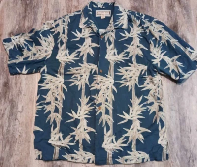 Camisa Hawaiana Jaxx Jaxx Para Hombres Mediana Azul Bambú Manga Corta Abotonada Seda Foto 1 de 4
