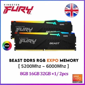 Kingston FURY Beast RGB DDR5 Desktop Gaming Memory RAM 5200 5600 6000MHz Lot New - Picture 1 of 7