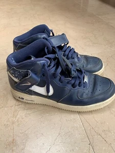 Nike Air Force 1 Navy Leather Trainer Boots - Men's UK Size 8, Used - Picture 1 of 7