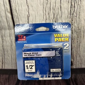 2-PACK - Genuine Brother TZe-1312PK - 12mm 1/2" Black on Clear  P-Touch TZ tape  - Picture 1 of 2