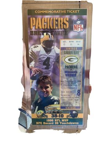 1996 BRETT FAVRE GREEN BAY PACKERS COMMEMORATIVE TICKET. Open Box Cover