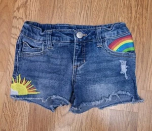 Cat & Jack Girls Embroidered Rainbow Sun Stretch Adjustable Denim Shorts XS 4/5 - Picture 1 of 11