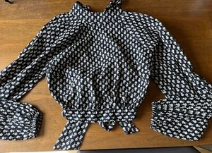 NWT topshop tie back floral blouse black and white size 8 (medium) - Picture 1 of 9