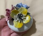 Sandford Fine Bone China Flower Basket Figurine Made In England Pink Blue Yellow