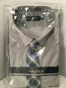 Nautica Boys' Basic Broadcloth Shirt Tie Set Silver 20 - Picture 1 of 5
