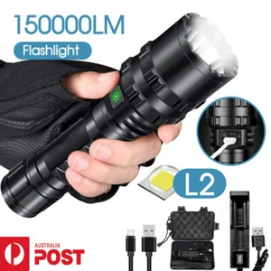 USB Rechargeable L2 LED Tactical Flashlight  Camping Hunting Torch CREE 150000LM - Picture 1 of 11