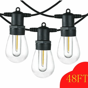 48ft Outdoor String Lights Waterproof Commercial Patio Plastic Fairy Light Bulbs - Picture 1 of 12