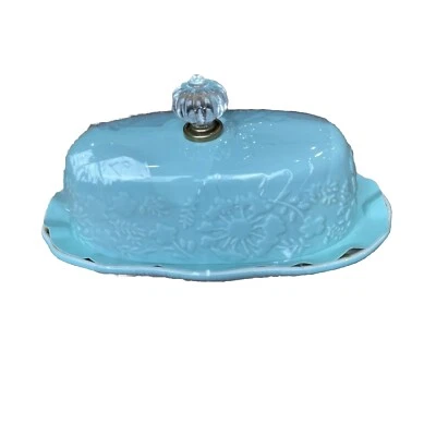 Новый Pioneer женщина масло блюдо бирюзовый синий цветочный стеклянный наконечник - Изображение 1 из 4