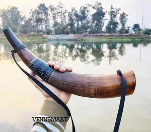 Ox Horn Genuine Battle Horn Handcrafted Viking Trumpet Cosplay blow Ancient Horn - Picture 1 of 7