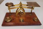 Vintage Brass And Wood Postal Scale With Weights England