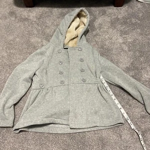 Girls Youth Peacoat Gray Hooded Medium 7/8 Holiday Editions Double Breasted M - Picture 1 of 9