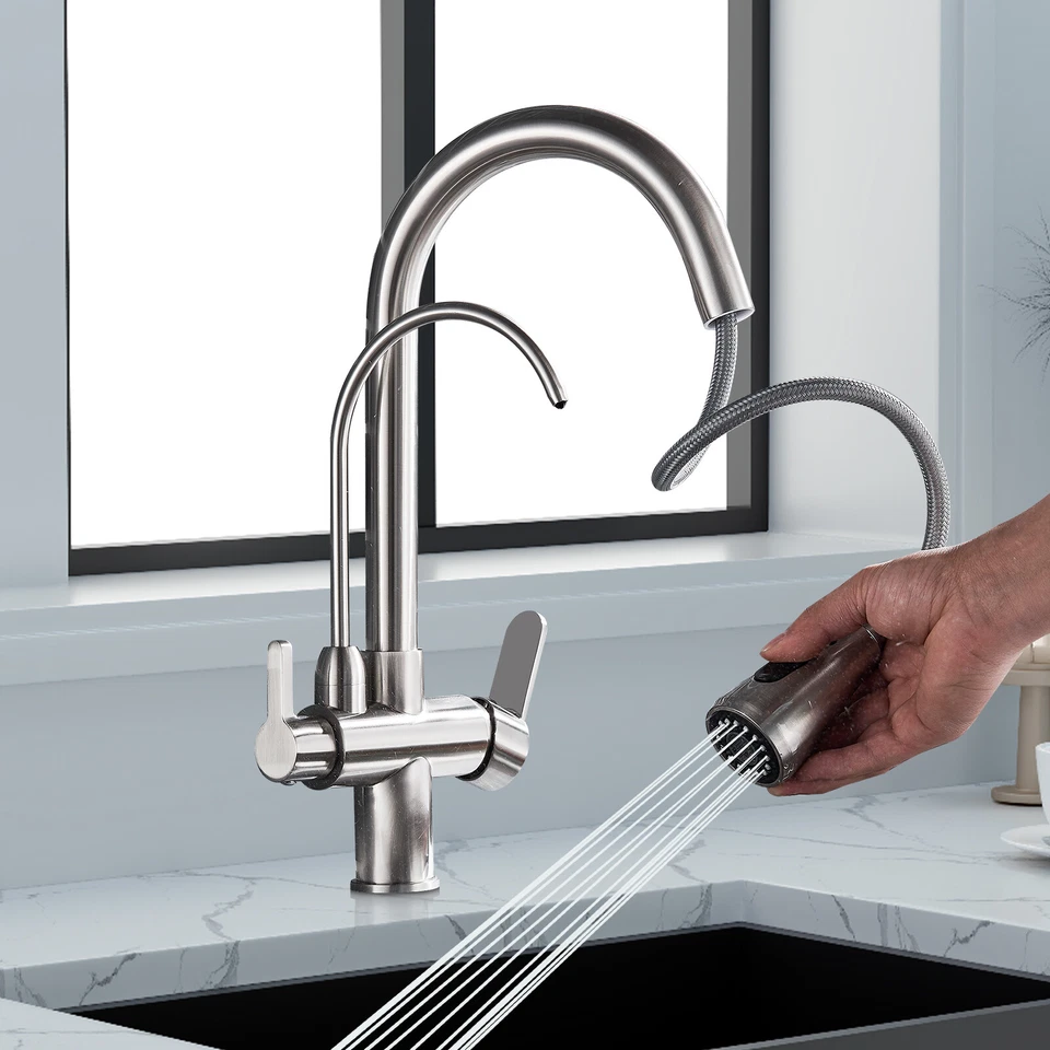 Brushed Nickel Kitchen Faucet 360° Pull Down Sprayer Swivel Spout Sink Mixer Tap