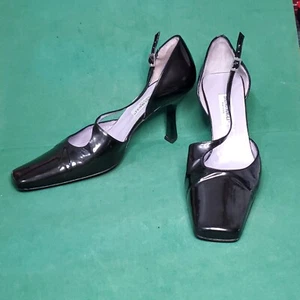 BRUNO MAGLI WOMENS SHOE 38 7 7.5 BLACK PATENT LEATHER TALL 3"HEEL PUMP - Picture 1 of 10