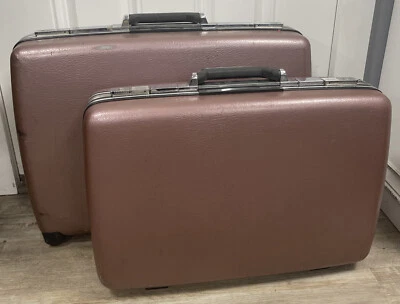 Vintage Metallic American Tourister Luggage Hardside Pink Rose Mauve Set of 2 - Image 1 of 4